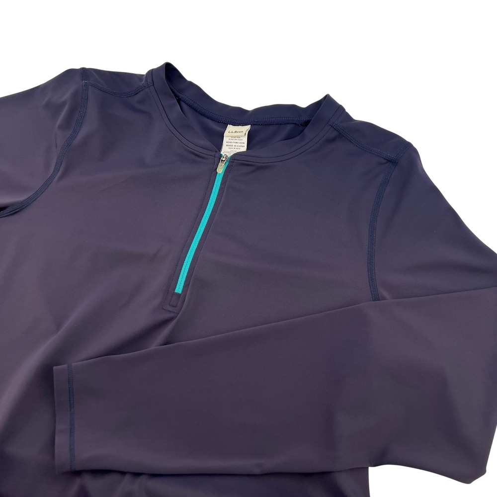 LL Bean Womens Navy Blue UPF 50+ Quarter Zip Long Sleeve Rash Guard Swim Shirt M